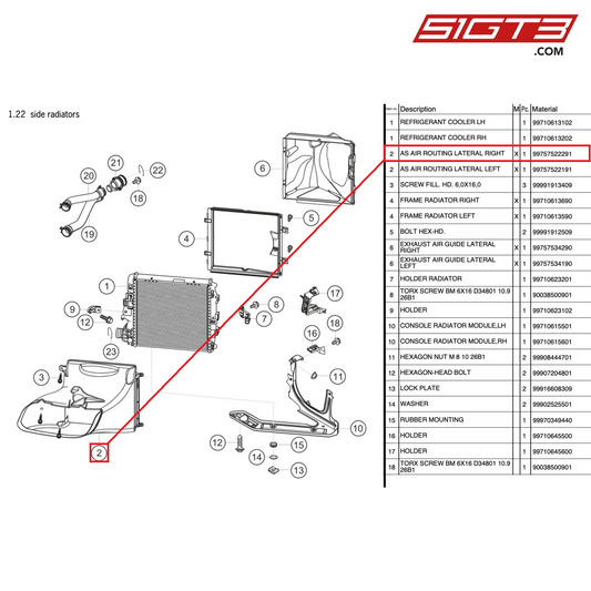 AS AIR ROUTING LATERAL RECHTS - 99757522291 [PORSCHE 997.2 GT3 Cup]