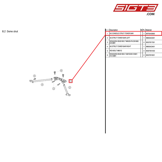 BARRE DE JAMBE DE FORCE DE CONSOLE AS - 99750435900 [PORSCHE 996 GT3 Cup]
