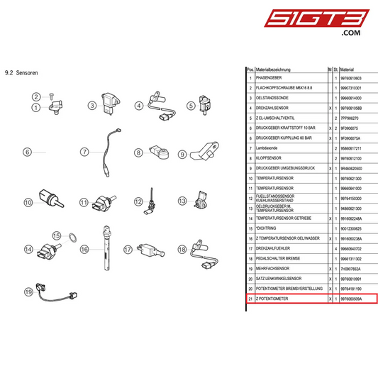 AS POTENTIOMETER - 9976060509A [PORSCHE 997.1 GT3 R]