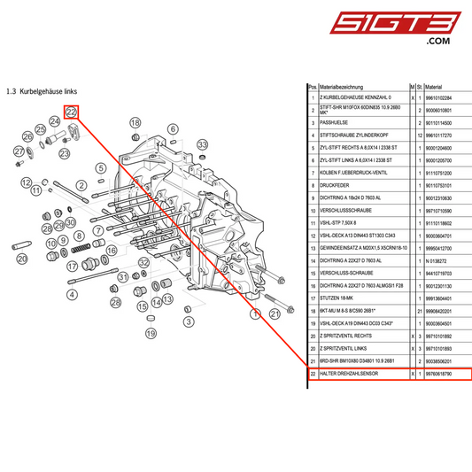 HOLDER SPEED SENSOR - 99760618790 [PORSCHE 991.1 GT3 Cup]