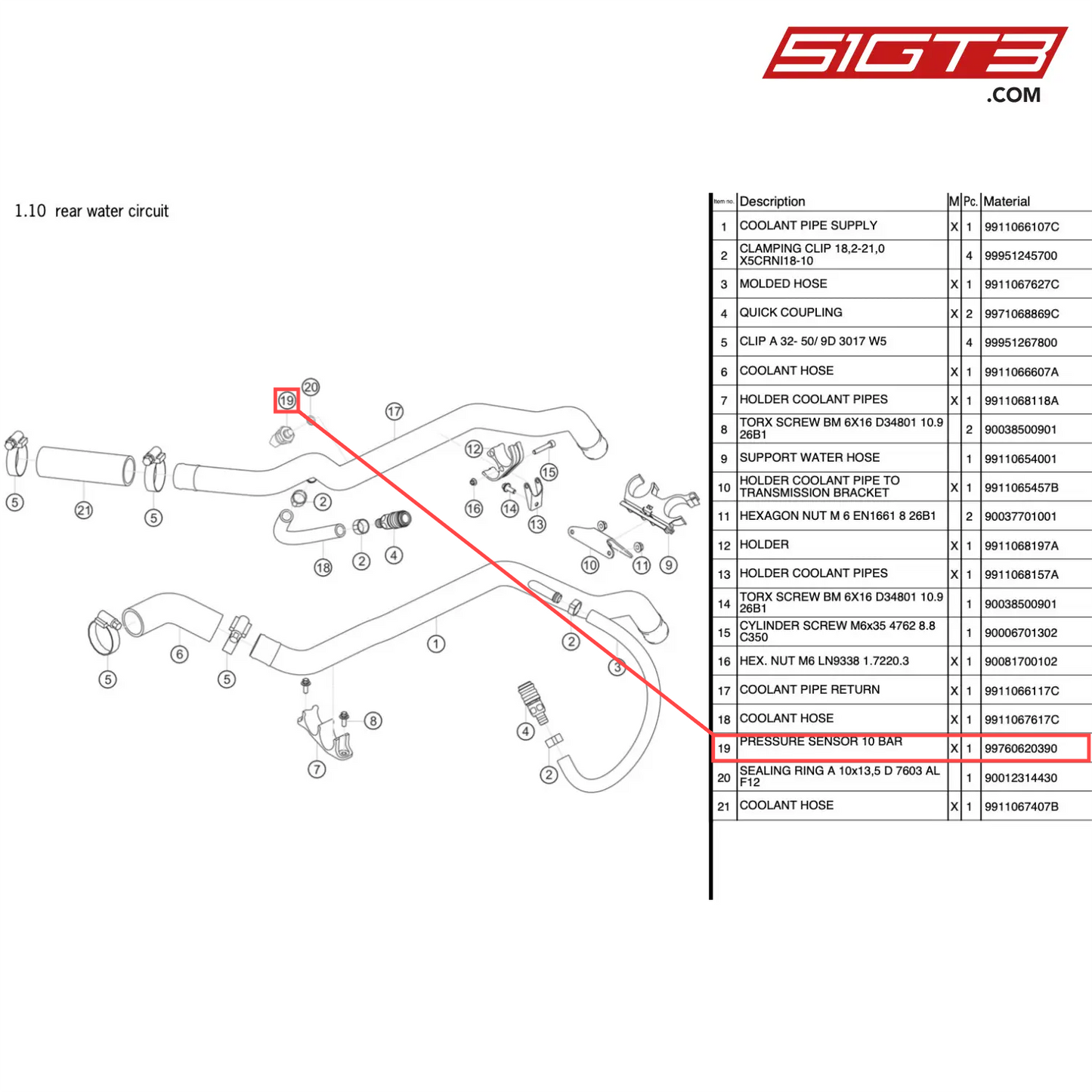 DRUKSENSOR 10 BAR - 99760620390 [PORSCHE 991.1 GT3 R]