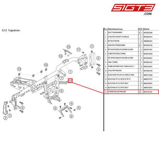 ブレースリレーキャリア - 99761051391 [ポルシェ 997.1 GT3 R]