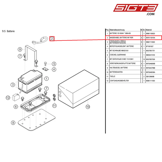 GROUND CABLE BATTERY - 9976110919A [PORSCHE 997.1 GT3 R]