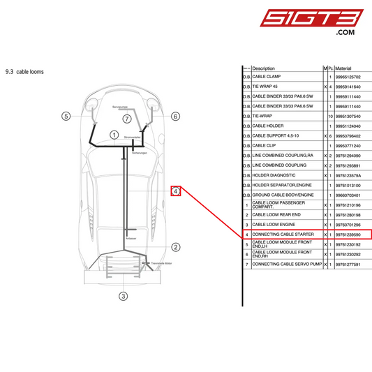 CONNECTING CABLE STARTER - 99761239590 [PORSCHE 997.2 GT3 Cup]