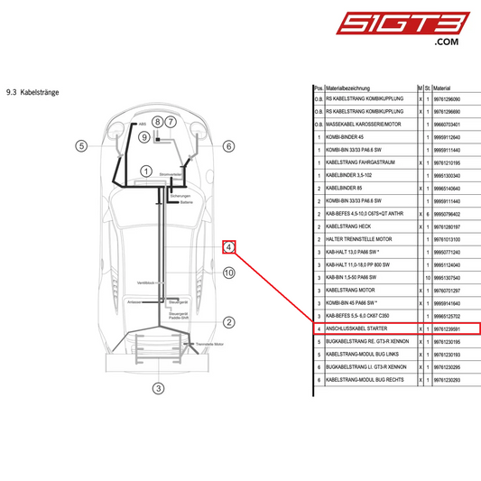CONNECTING CABLE STARTER - 99761239591 [PORSCHE 997.1 GT3 R]