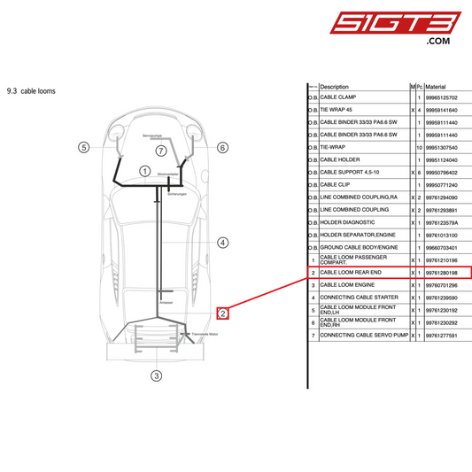 CABLE LOOM FINE POSTERIORE - 99761280198 [PORSCHE 997.2 GT3 Cup]