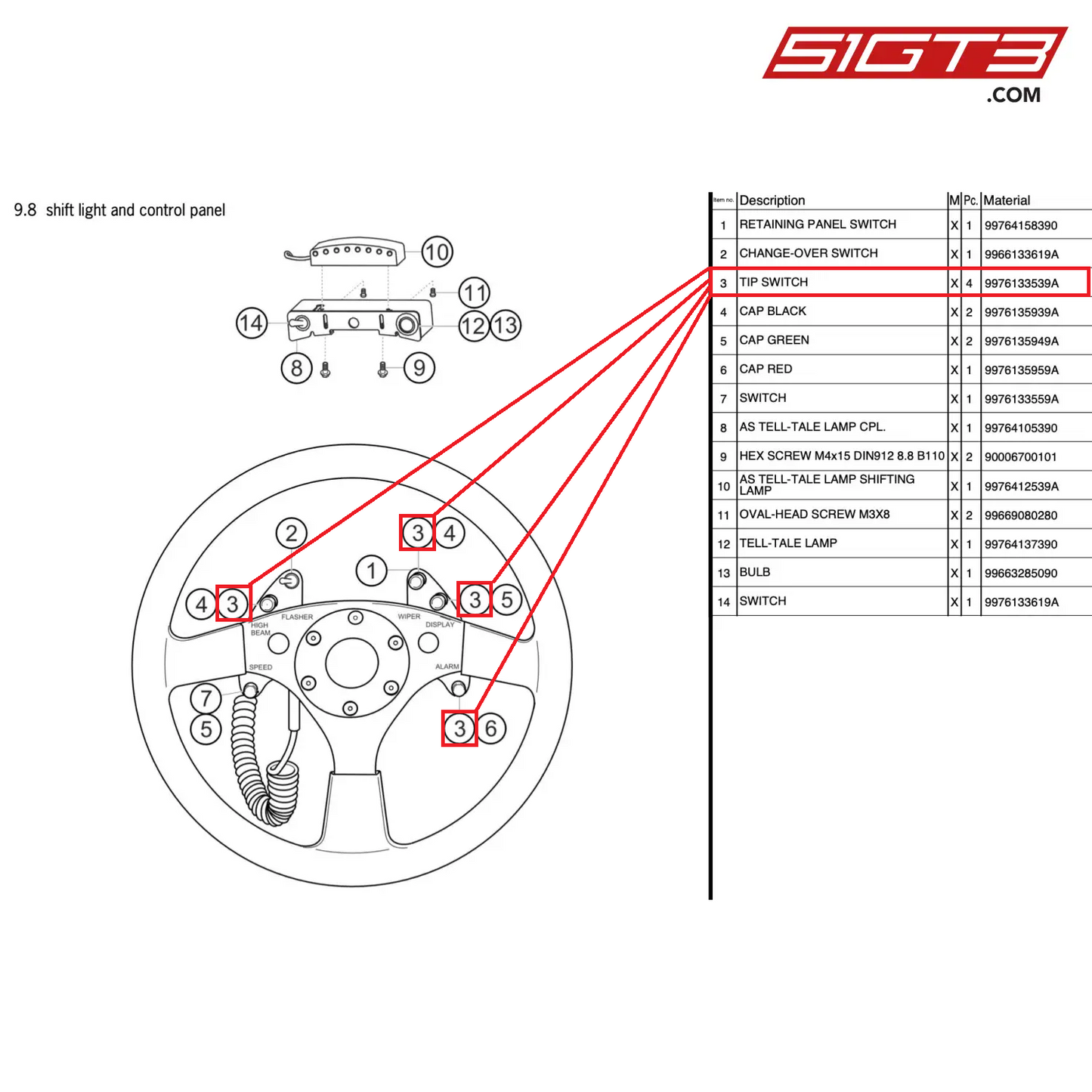 TIP SWITCH - 9976133539A [PORSCHE 997.2 GT3 Cup]