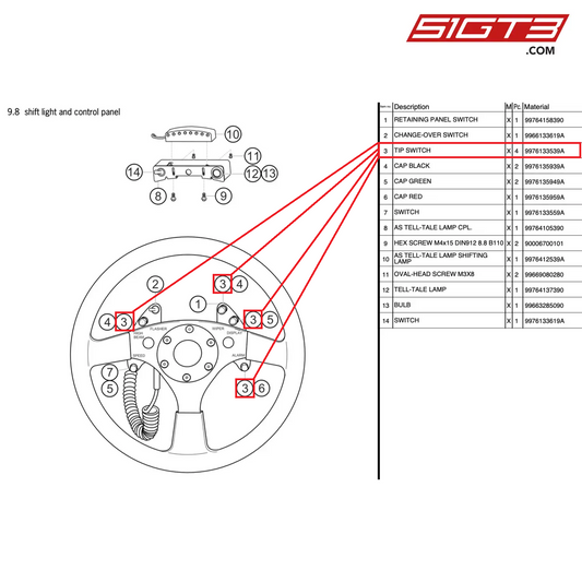 TIP SWITCH - 9976133539A [PORSCHE 997.2 GT3 Cup]