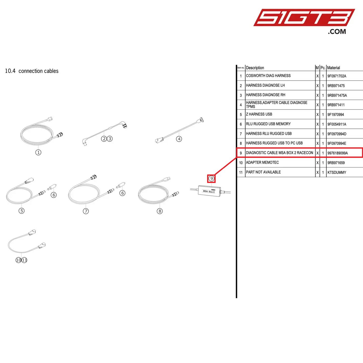 DIAGNOSTIC CABLE MSA BOX 2 RACECON - 9976189099A [PORSCHE 992.1 GT3 R]