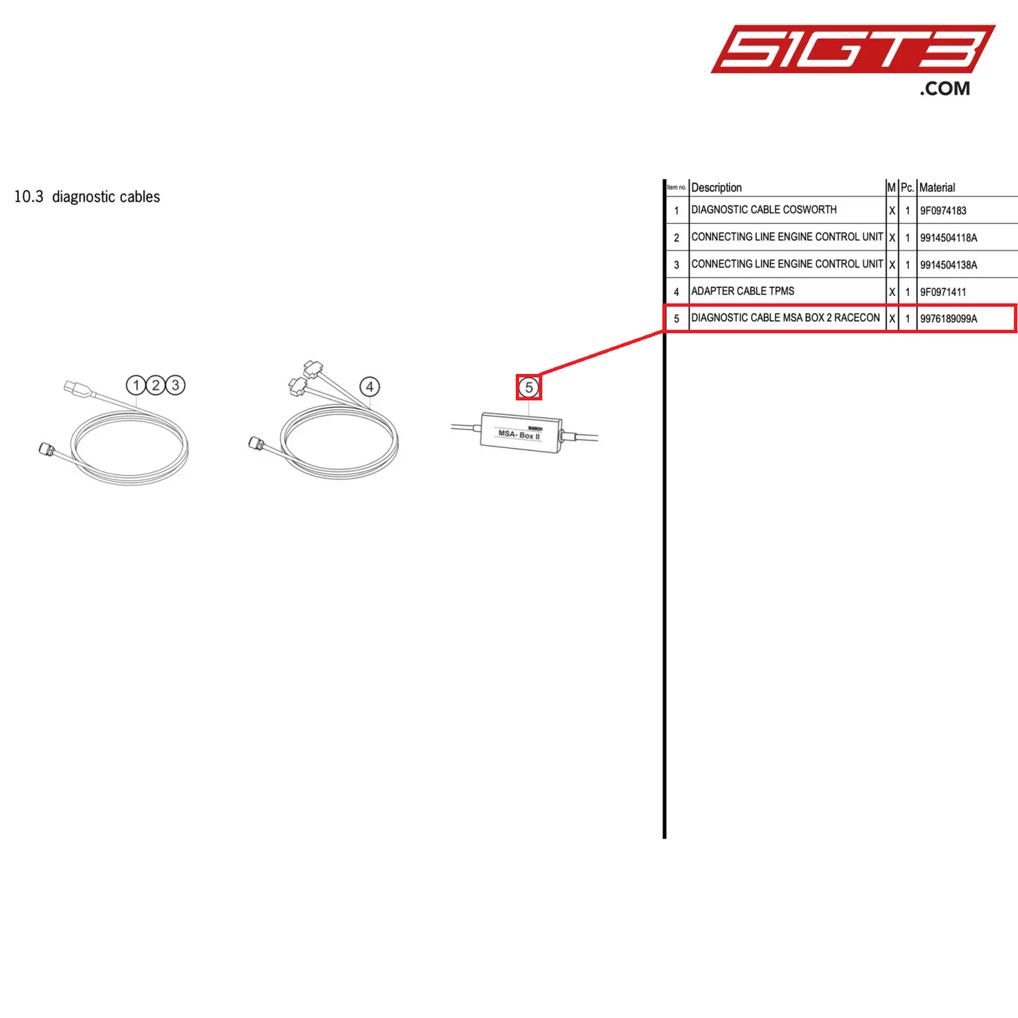 DIAGNOSTIC CABLE MSA BOX 2 RACECON - 9976189099A [PORSCHE 991.2 GT3 R]