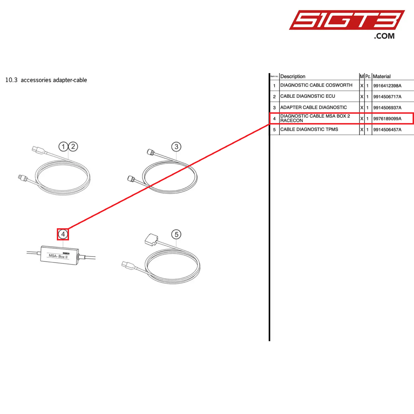 DIAGNOSTIC CABLE MSA BOX 2 RACECON - 9976189099A [PORSCHE 991.1 GT3 R]