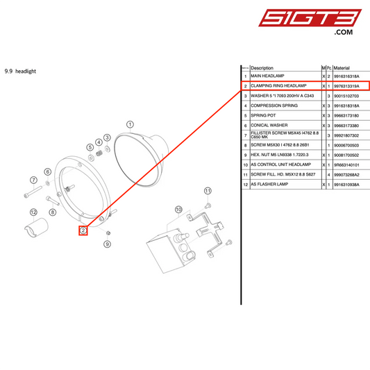 CLAMPING RING HEADLAMP - 9976313319A [PORSCHE 991.1 GT3 R]