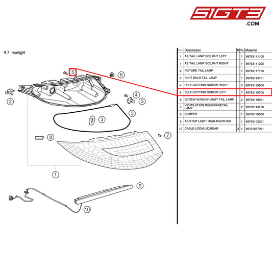 SELF-CUTTING SCREW LEFT - 99763149700 [PORSCHE 997.2 GT3 Cup]