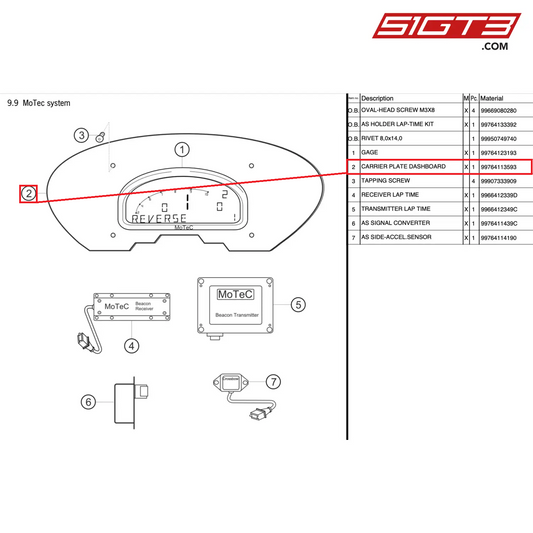 CARRIER PLATE DASHBOARD - 99764113593 [PORSCHE 997.2 GT3 Cup]