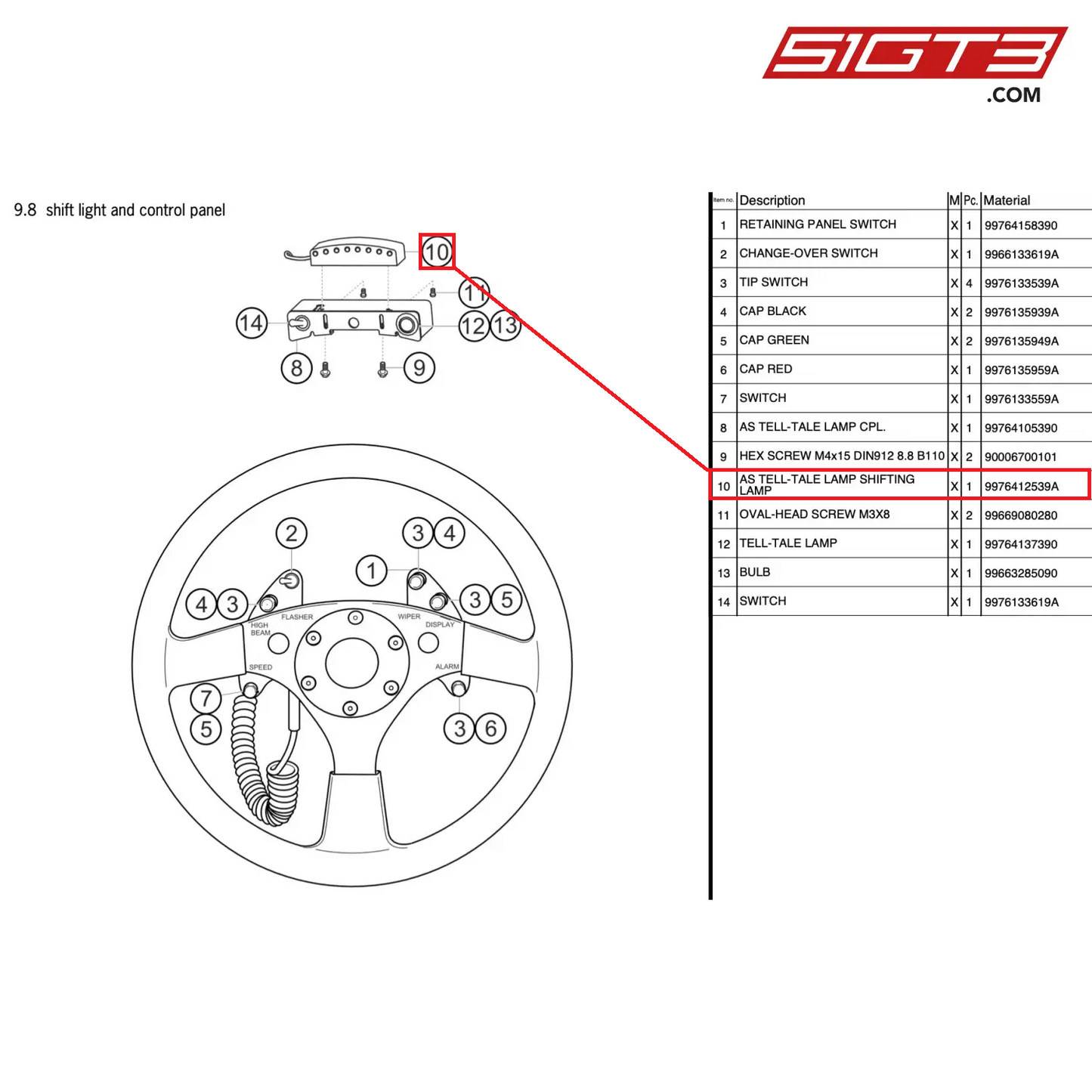 AS TELL-TALE LAMP SHIFTING LAMP - 9976412539A [PORSCHE 997.2 GT3 Cup]