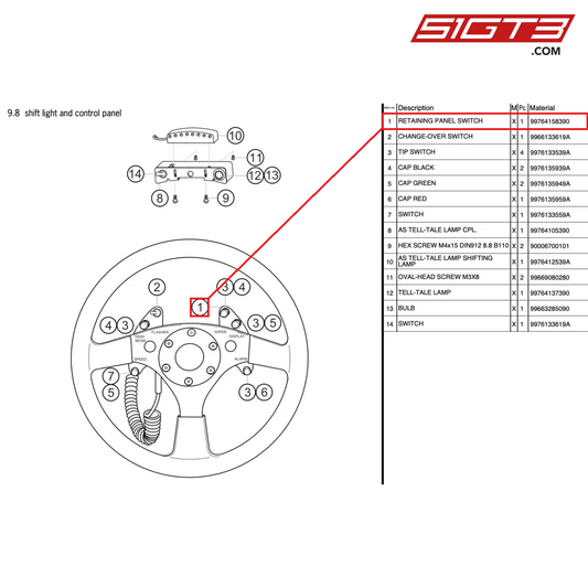 RETAINING PANEL SWITCH - 99764158390 [PORSCHE 997.2 GT3 Cup]