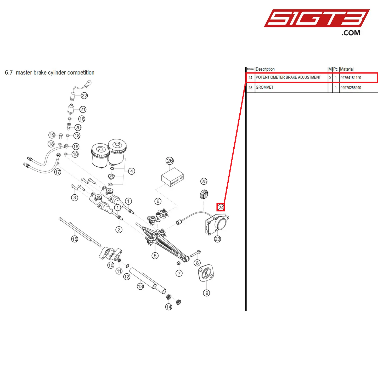 POTENTIOMETER BRAKE ADJUSTMENT - 99764181190 [PORSCHE 718 Cayman GT4 Clubsport]