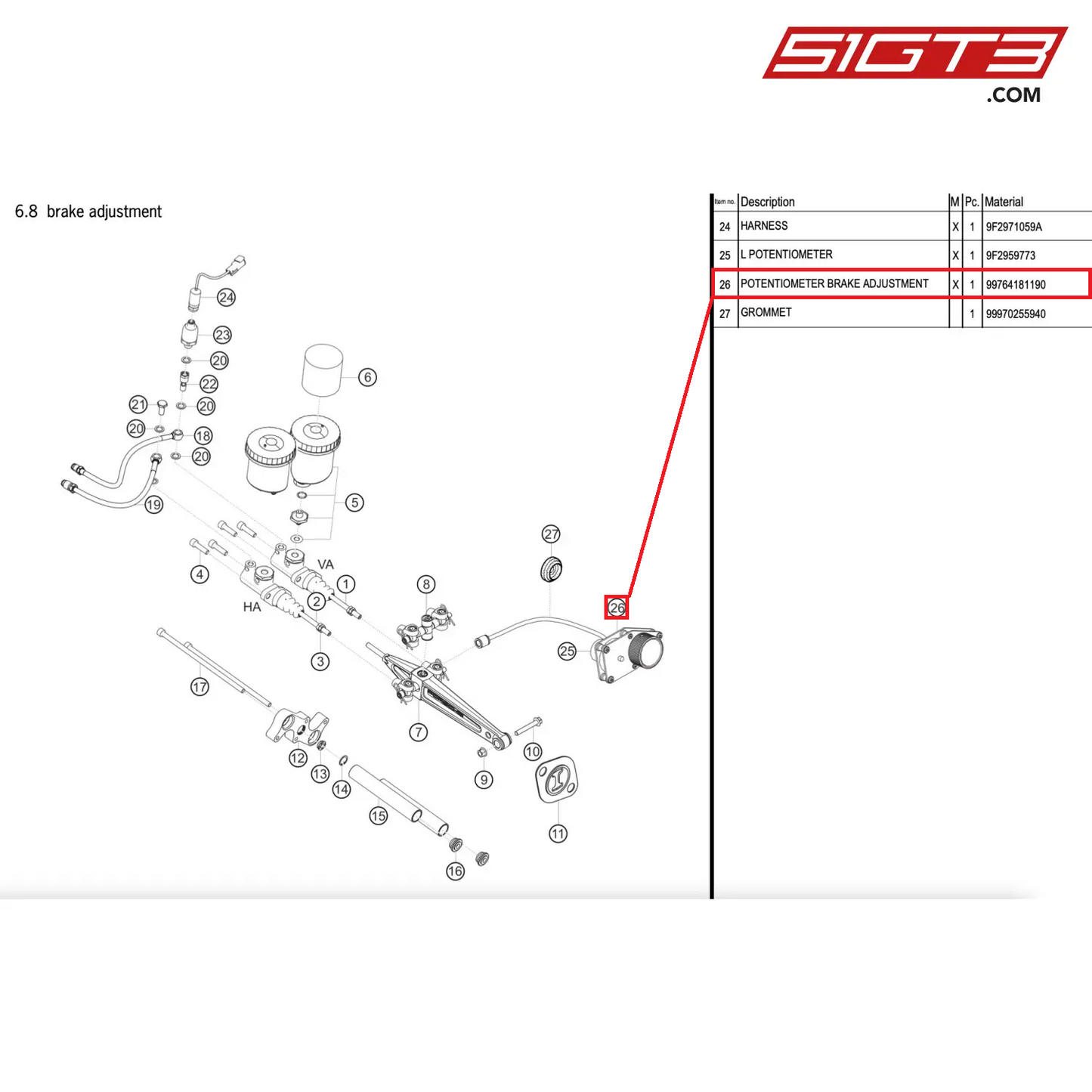 POTENTIOMETER BRAKE ADJUSTMENT - 99764181190 [PORSCHE 911 GT2 RS Clubsport]