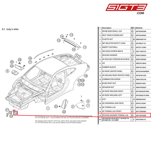 SPACING WASHER TOWING LUG - 99772279390 [PORSCHE 997.2 GT3 Cup]