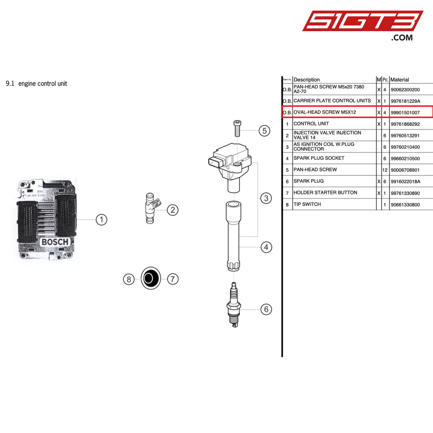 OVAL-HEAD SCREW M5X12 - 99901501007 [PORSCHE 997.2 GT3 Cup]