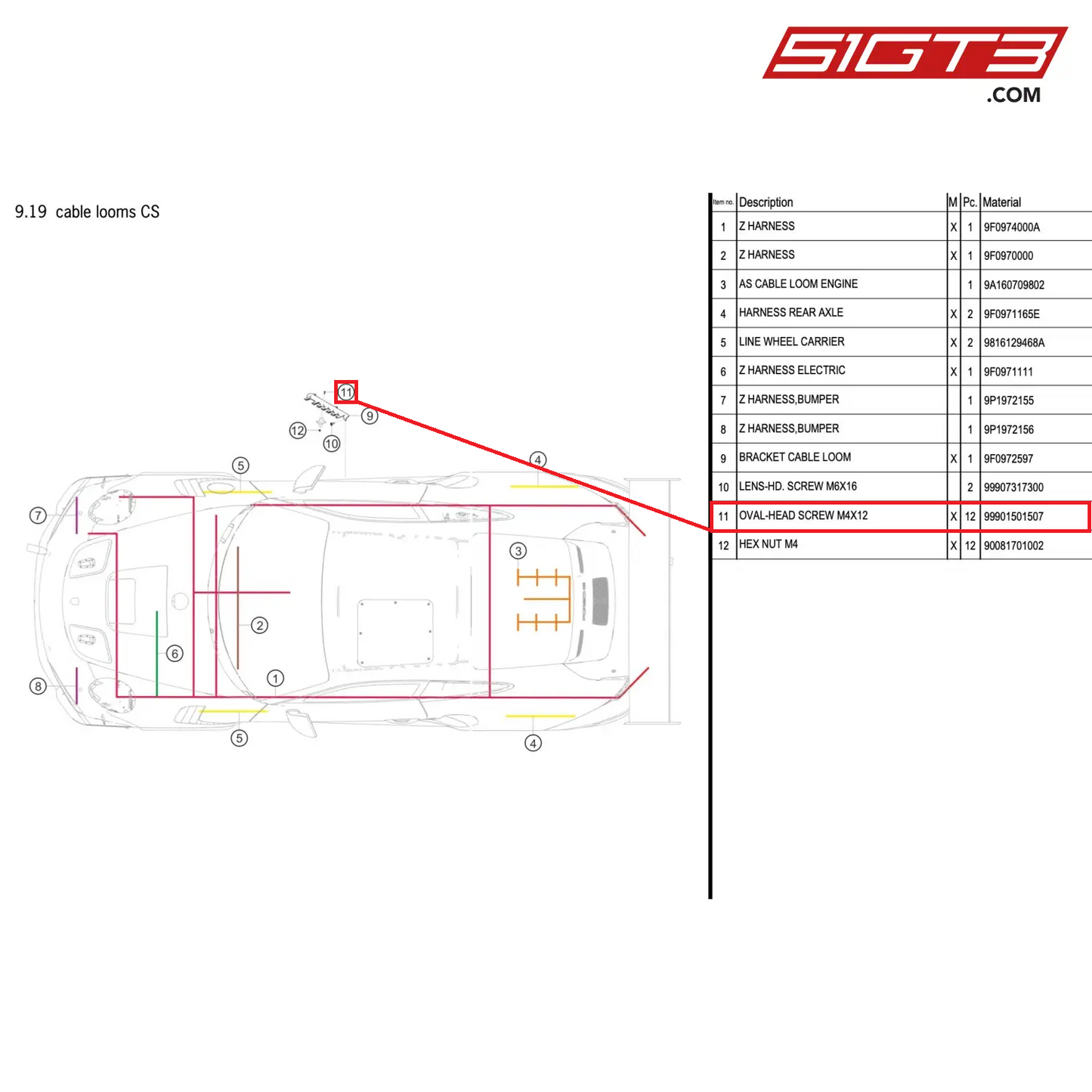 OVAL-HEAD SCREW M4X12 - 99901501507 [PORSCHE 911 GT2 RS Clubsport]