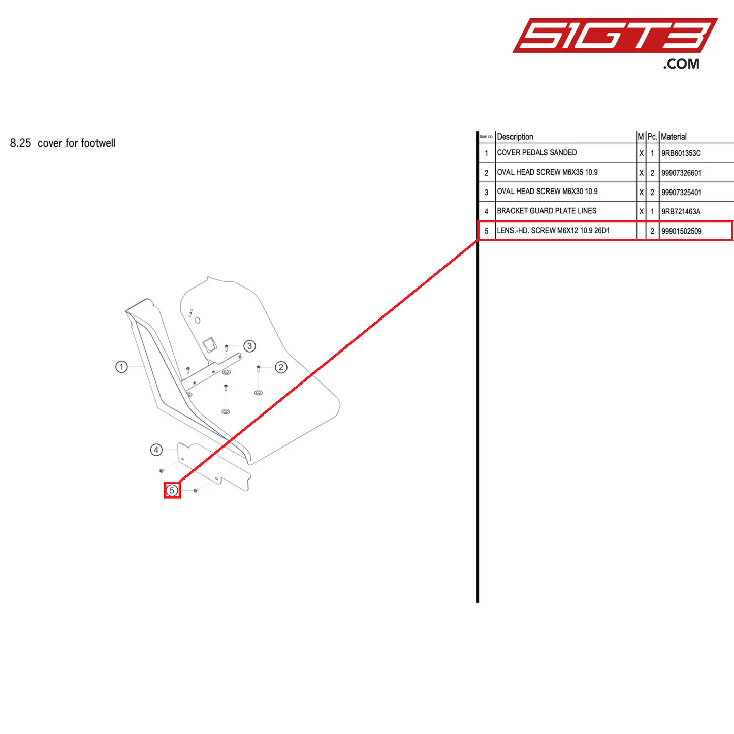 LENS.-HD. SCREW M6X12 10.9 26D1 - 99901502509 [PORSCHE 992.1 GT3 R]