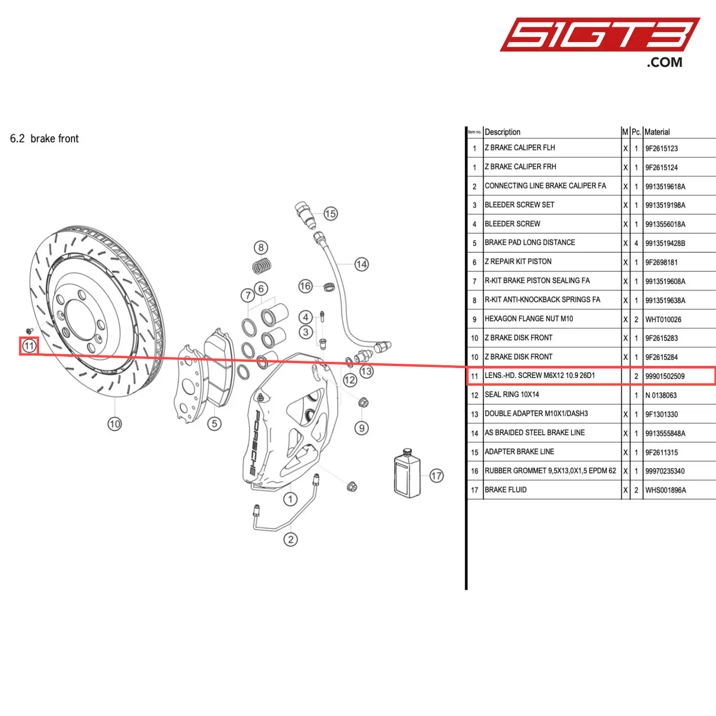 LENS.-HD. SCREW M6X12 10.9 26D1 - 99901502509 [PORSCHE 718 Cayman GT4 RS Clubsport]