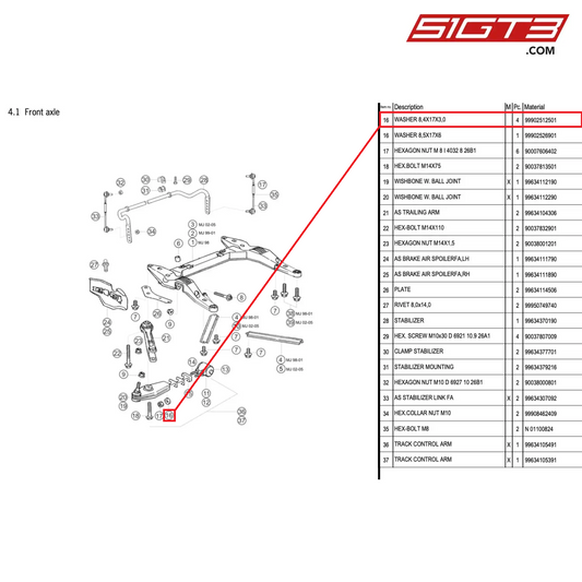 WASHER 8,4X17X3,0 - 99902512501 [PORSCHE 996 GT3 Cup]