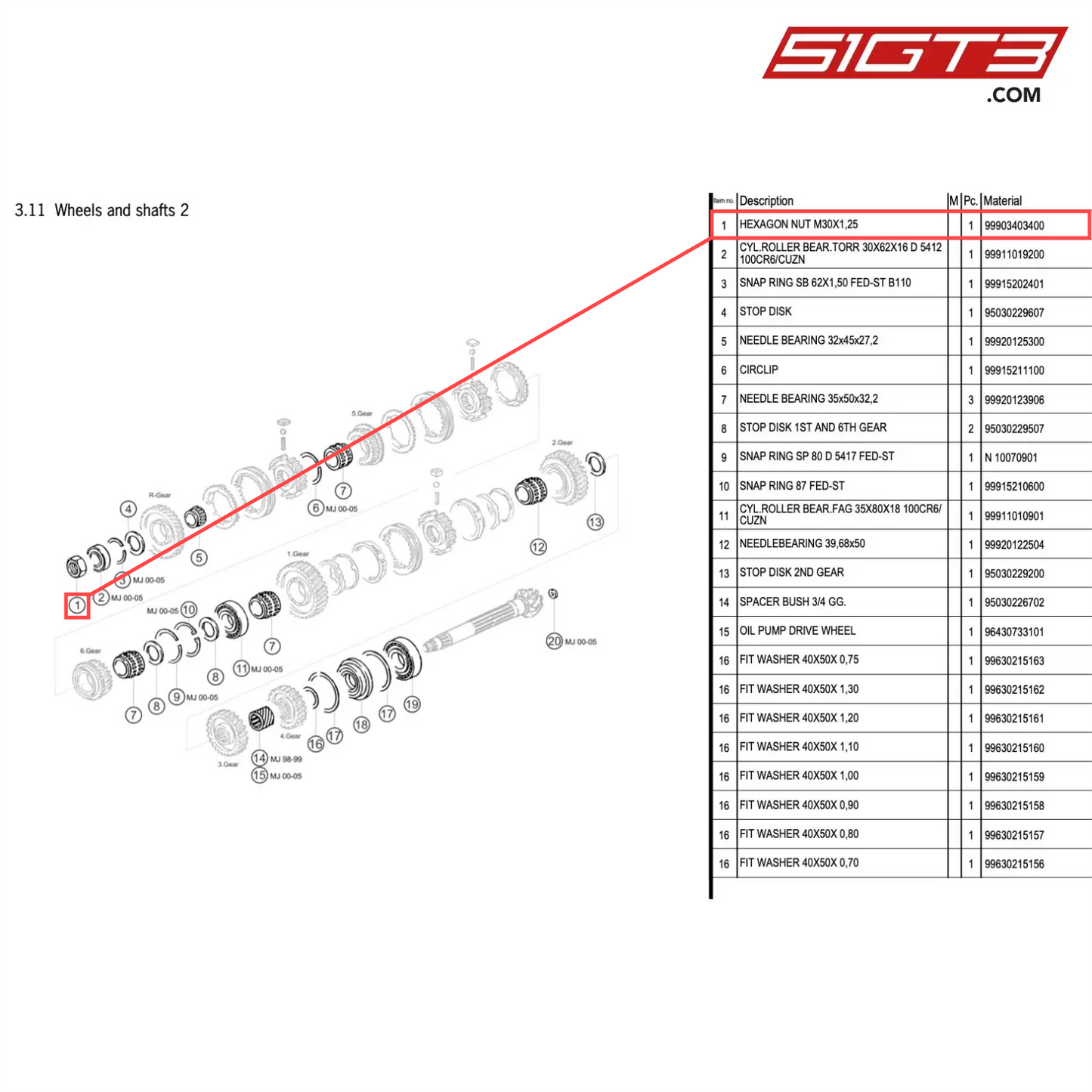 HEXAGON NUT M30X1,25 - 99903403400 [PORSCHE 996 GT3 Cup]