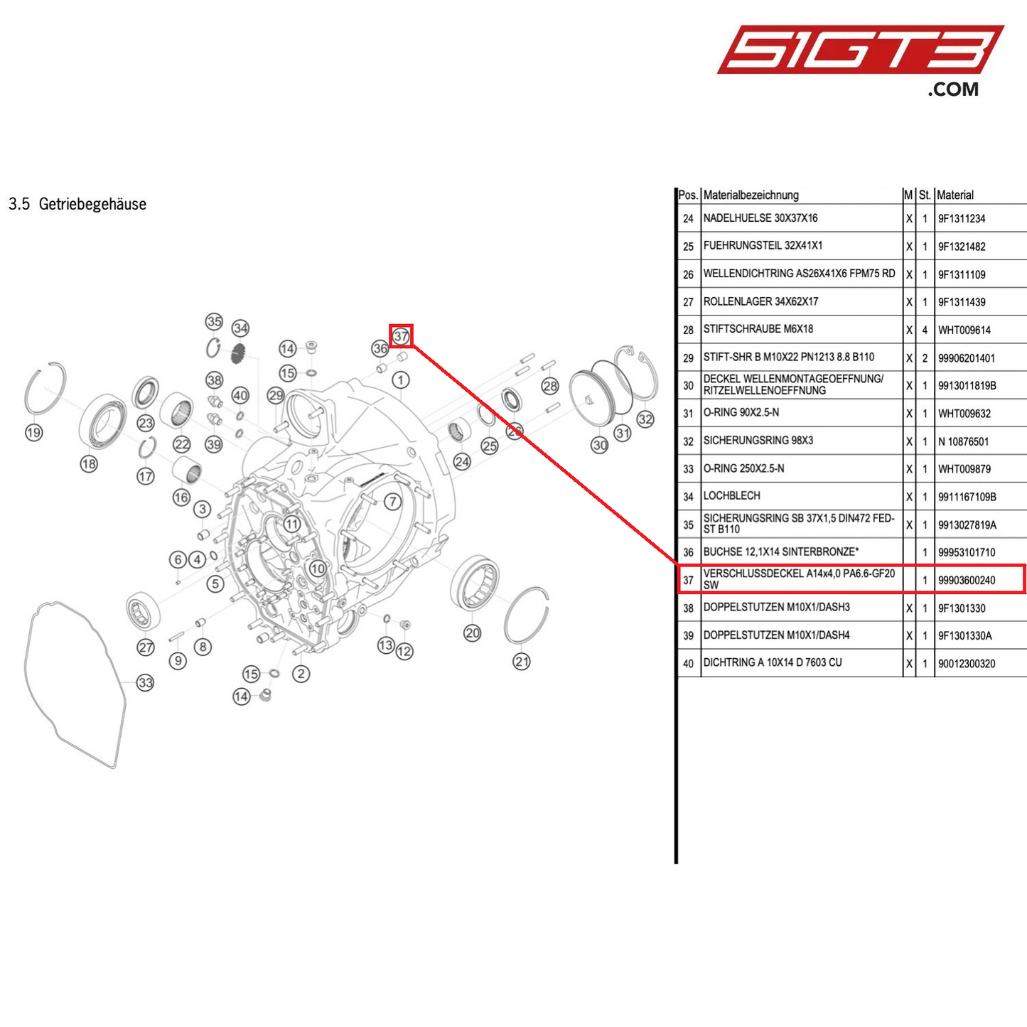 COVER A14x4,0 PA6.6-GF20 SW - 99903600240 [PORSCHE 991.1 GT3 Cup (2014)]