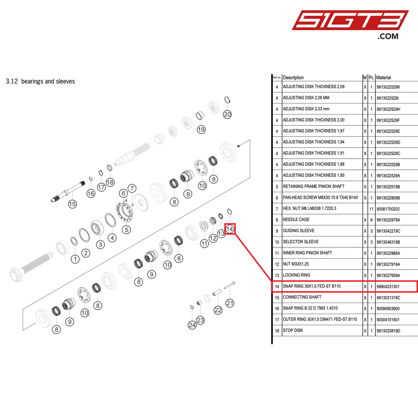 SNAP RING 36X1,5 FED-ST B110 - 99904231301 [PORSCHE 911 GT3 R Type 991 (GEN 2)]