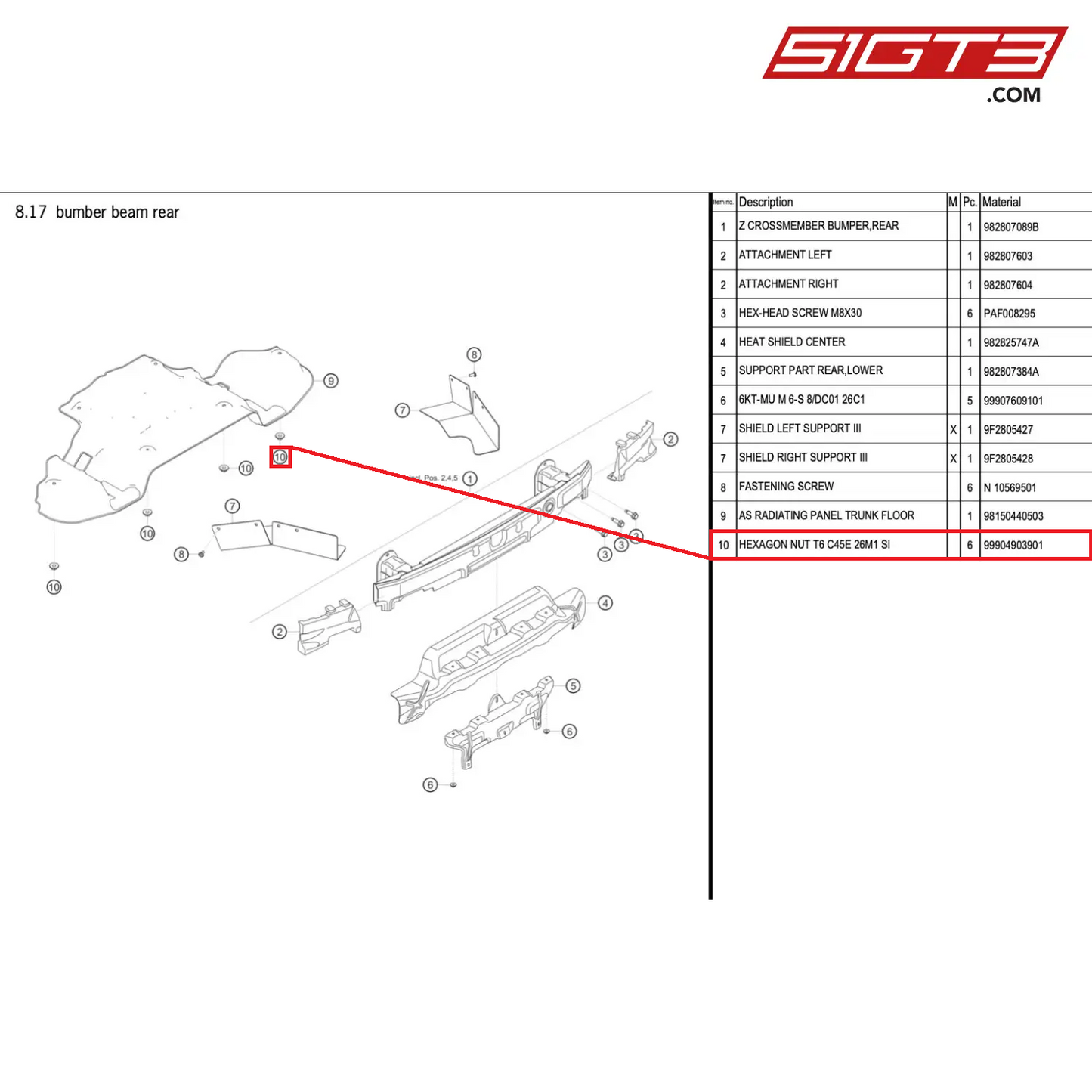 HEXAGON NUT T6 C45E 26M1 SI - 99904903901 [PORSCHE 718 Cayman GT4 RS Clubsport]