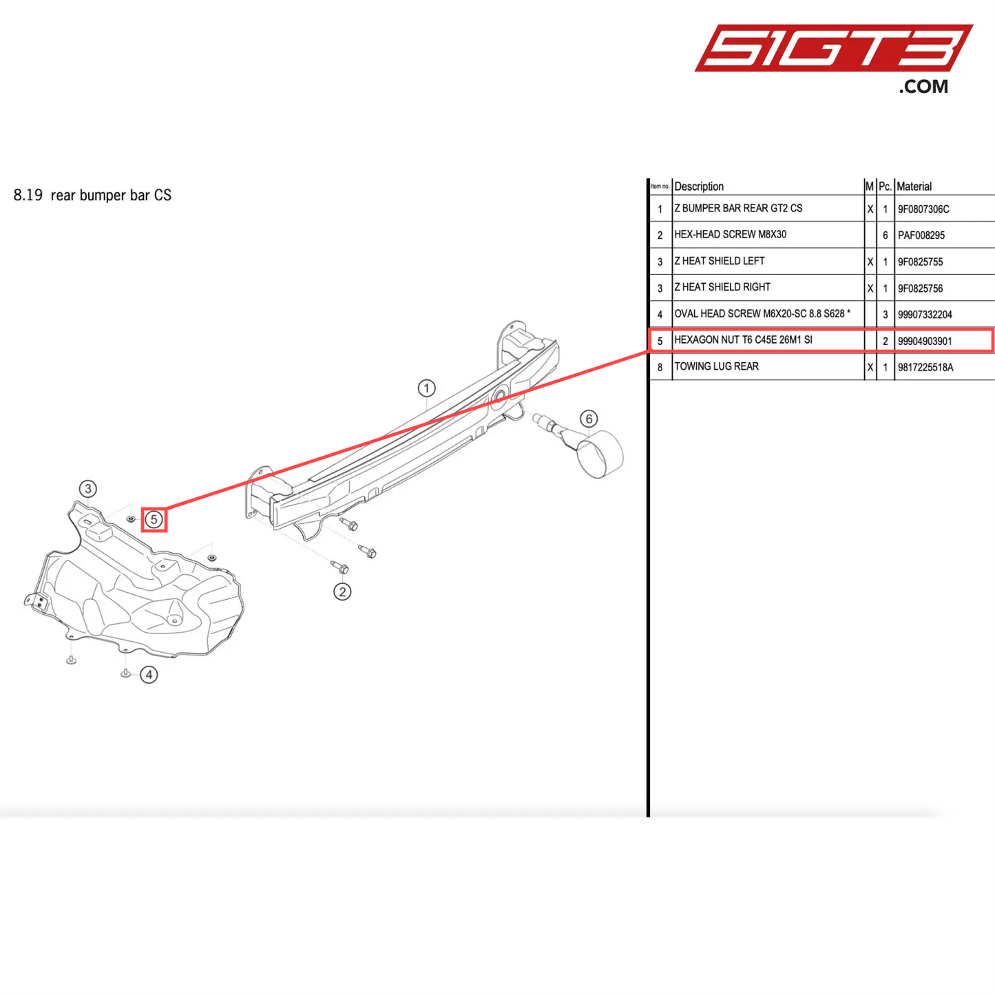 HEXAGON NUT T6 C45E 26M1 SI - 99904903901 [PORSCHE 911 GT2 RS Clubsport]