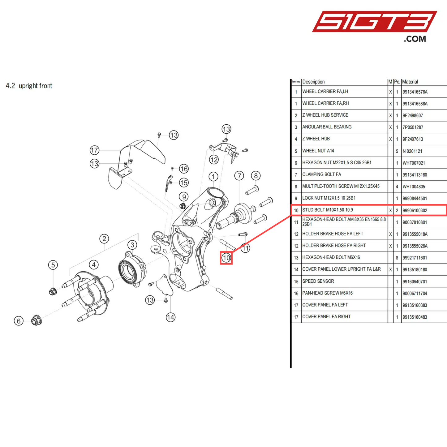 STUD BOLT M10X1,50 10.9 - 99906100302 [PORSCHE 718 Cayman GT4 Clubsport]