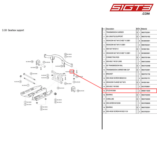 STUD M10X84 - 99906110609 [PORSCHE 996 GT3 Cup]