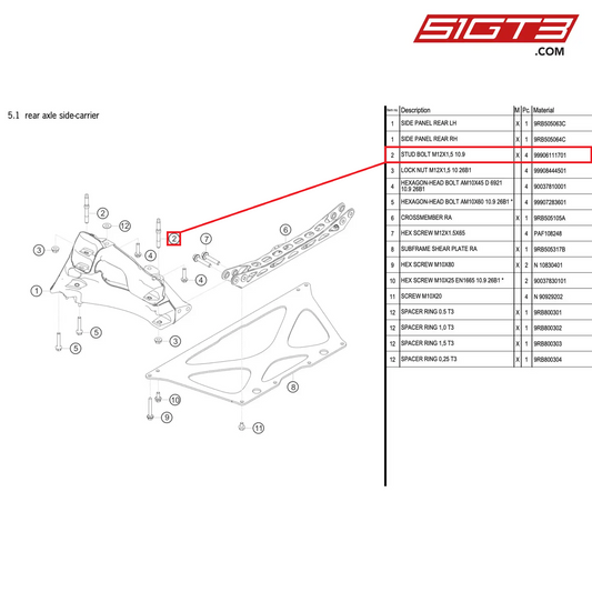 STUD BOLT M12X1,5 10.9 - 99906111701 [PORSCHE 992.1 GT3 R]