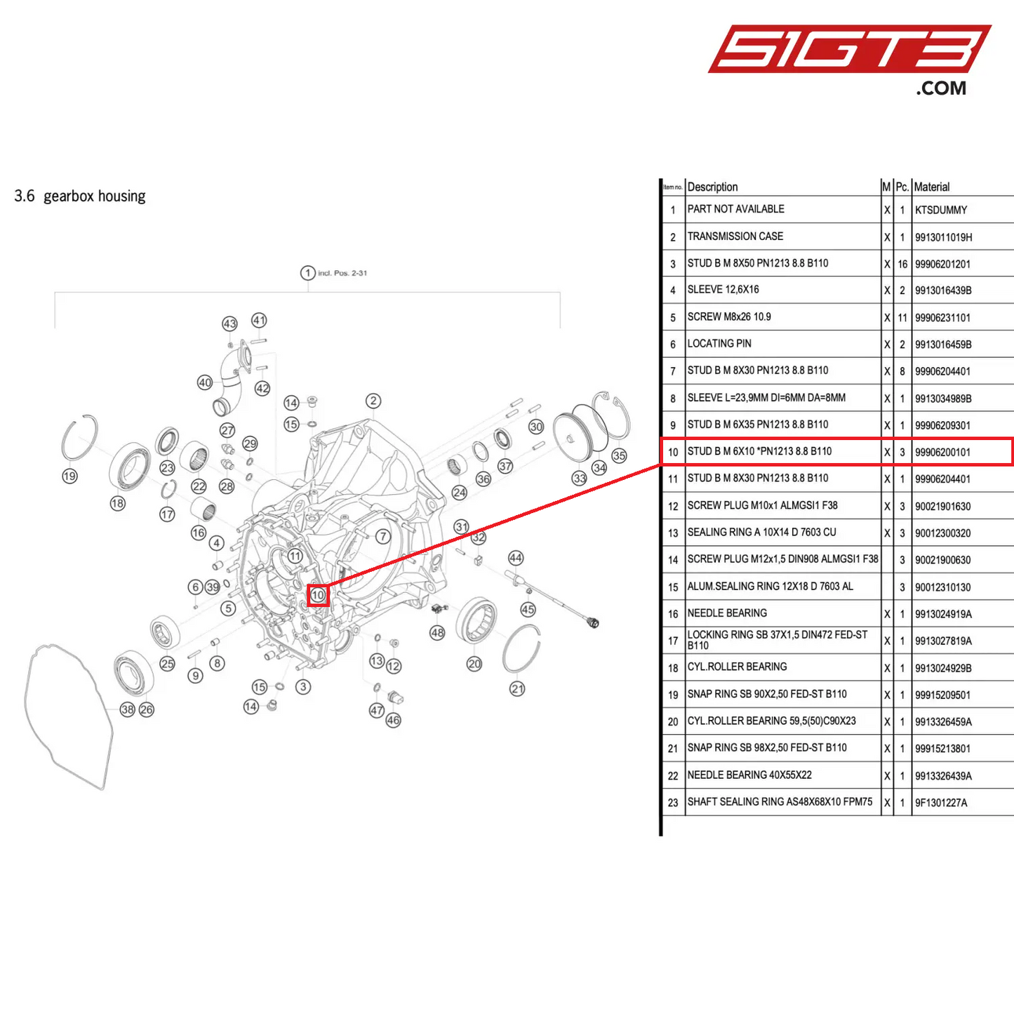 STUD B M 6X10 *PN1213 8.8 B110 - 99906200101 [PORSCHE 911 GT3 R Type 991 (GEN 2)]