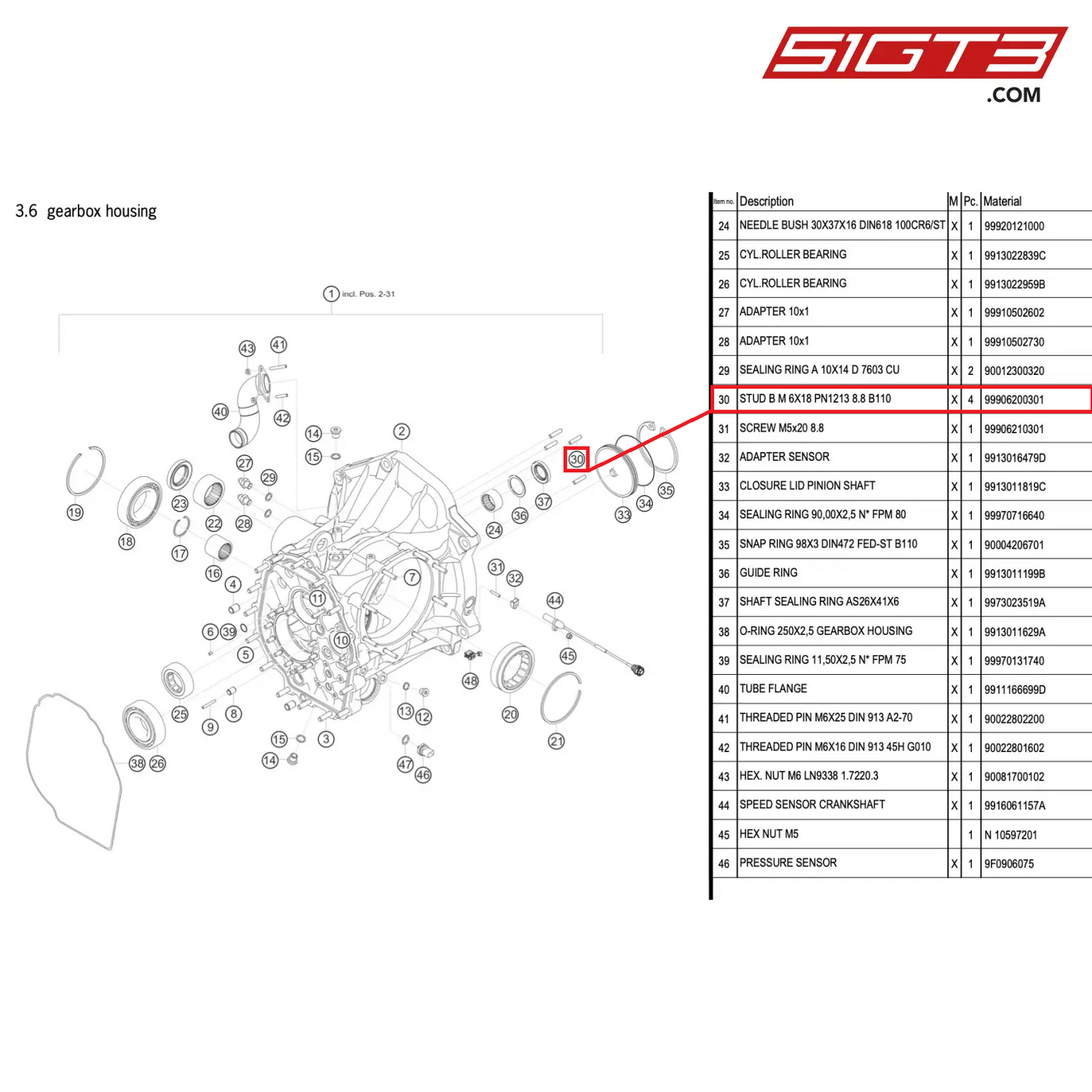 STUD B M 6X18 PN1213 8.8 B110 - 99906200301 [PORSCHE 911 GT3 R Type 991 (GEN 2)]