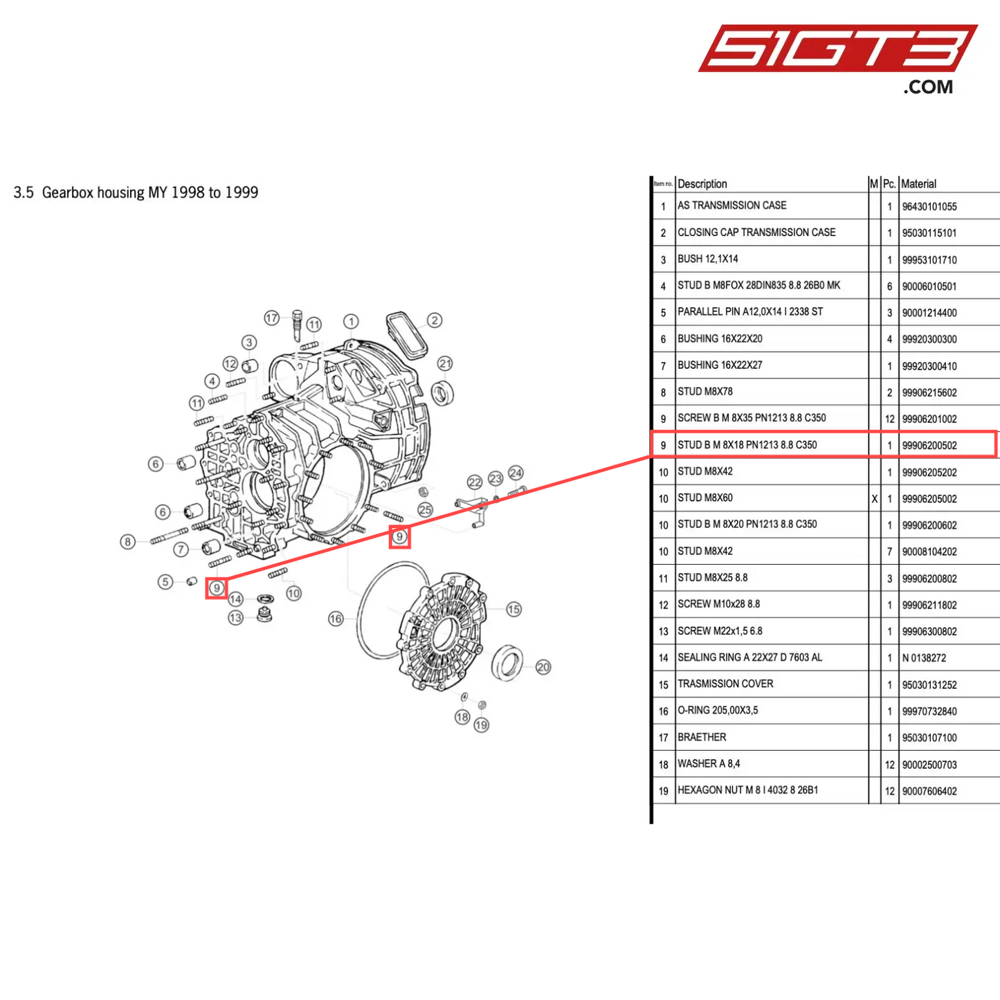 STUD B M 8X18 PN1213 8.8 C350 - 99906200502 [PORSCHE 996 GT3 Cup]