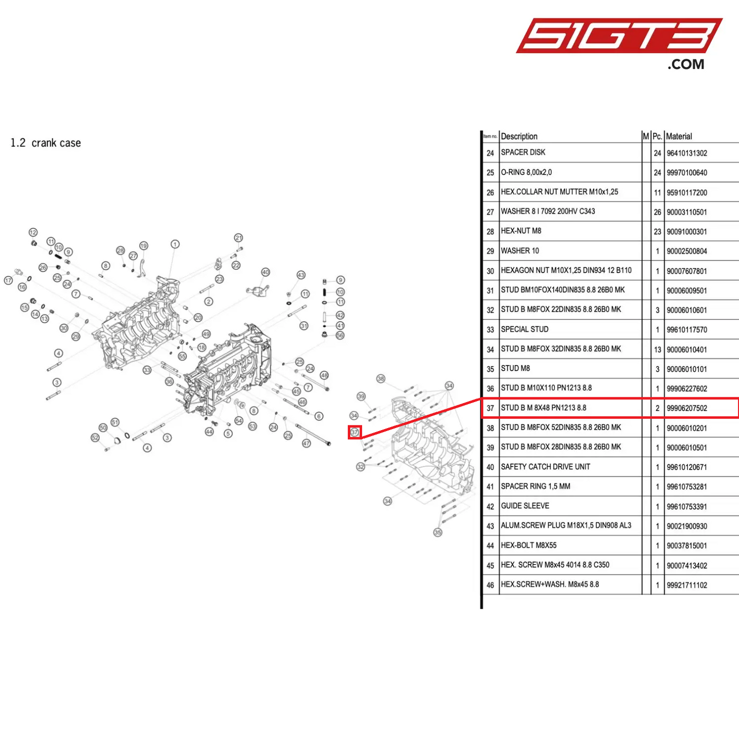 STUD B M 8X48 PN1213 8.8 - 99906207502 [PORSCHE 996 GT3 Cup]