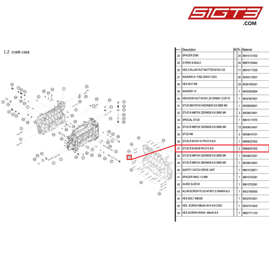 STUD B M 8X48 PN1213 8.8 - 99906207502 [PORSCHE 996 GT3 Cup]