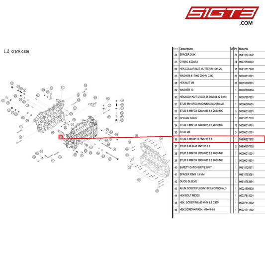 STUD B M10X110 PN1213 8.8 - 99906227602 [PORSCHE 996 GT3 Cup]