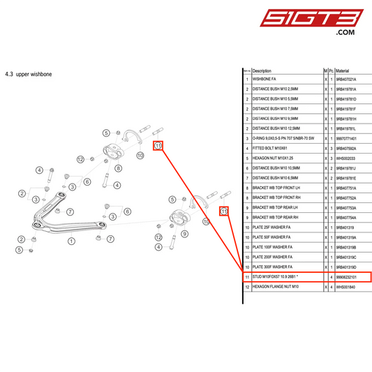 STUD M10FOX57 10.9 26B1 * - 99906232101 [PORSCHE 992.1 GT3 R]