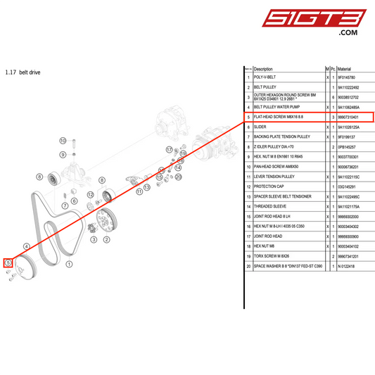 FLAT-HEAD SCREW M8X16 8.8 - 99907310401 [PORSCHE 911 GT3 R Type 991 (GEN 2)]