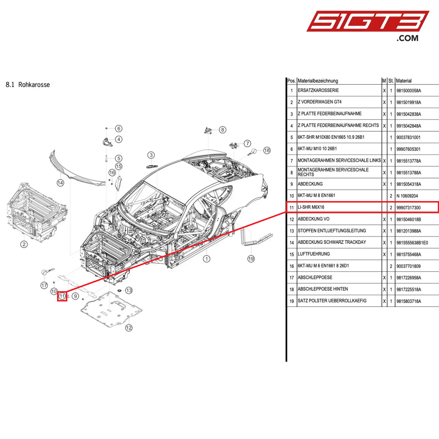 LENS-HD. SCREW M6X16 - 99907317300 [PORSCHE Cayman 981 GT4 Clubsport]