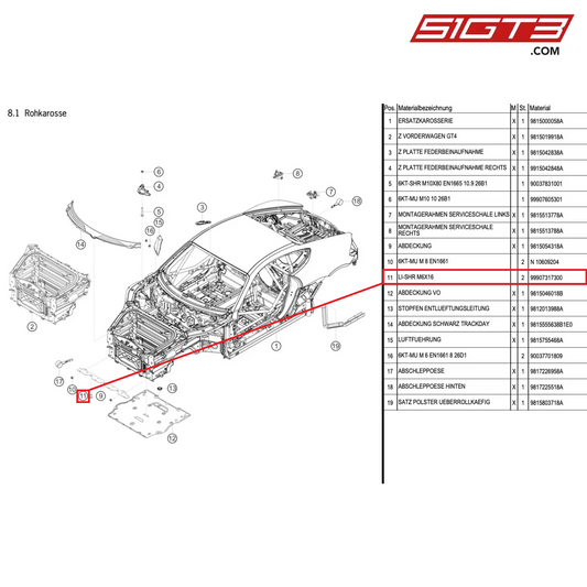 LENS-HD. SCREW M6X16 - 99907317300 [PORSCHE Cayman 981 GT4 Clubsport]