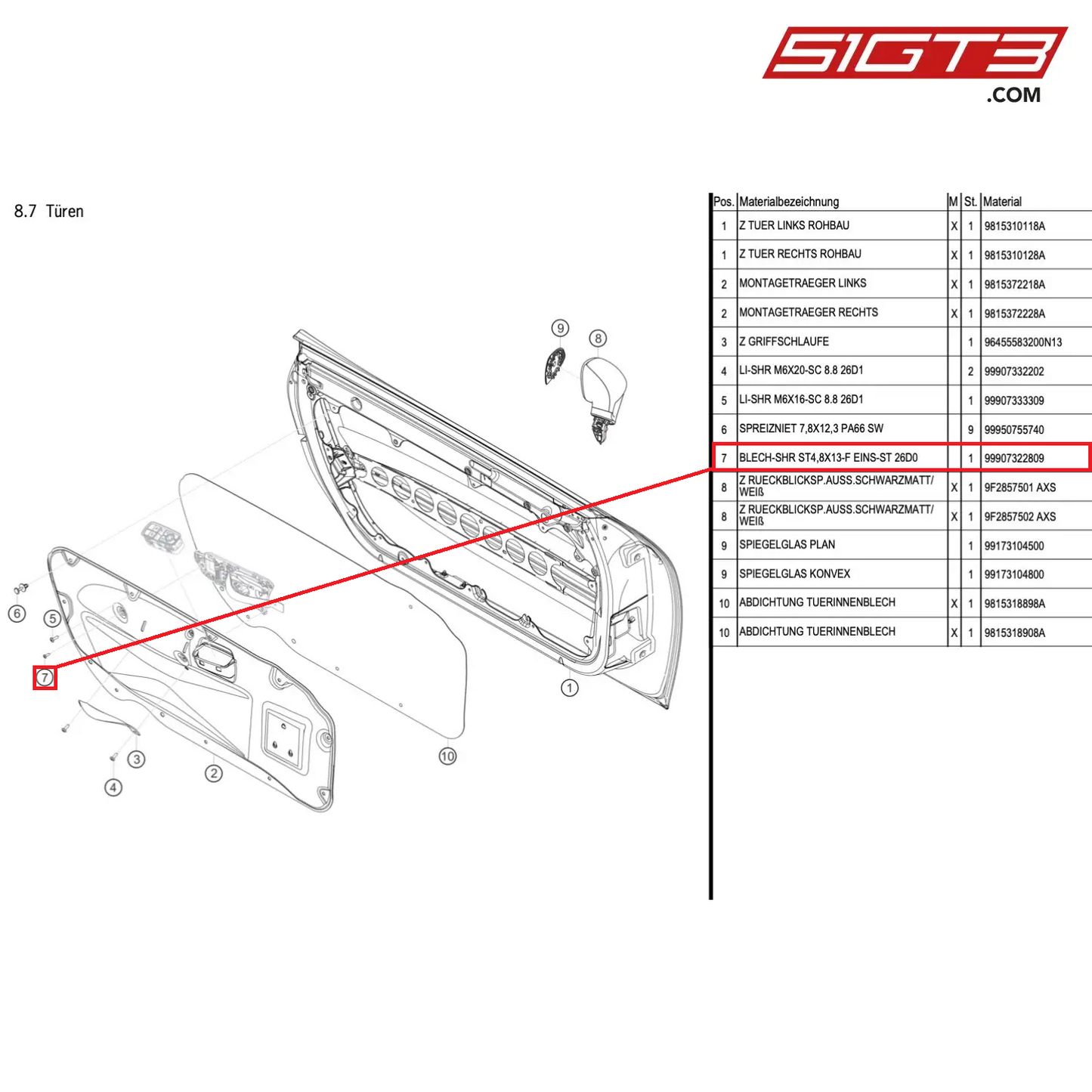 TAPPING SCREW ST4,8X13-F EINS-ST 26D0 - 99907322809 [PORSCHE Cayman 981 GT4 Clubsport]