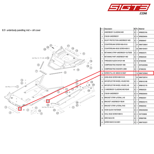 SCREW FILL.HD. M8X20 8.8 S627 - 999073258A2 [PORSCHE 992.1 GT3 R]