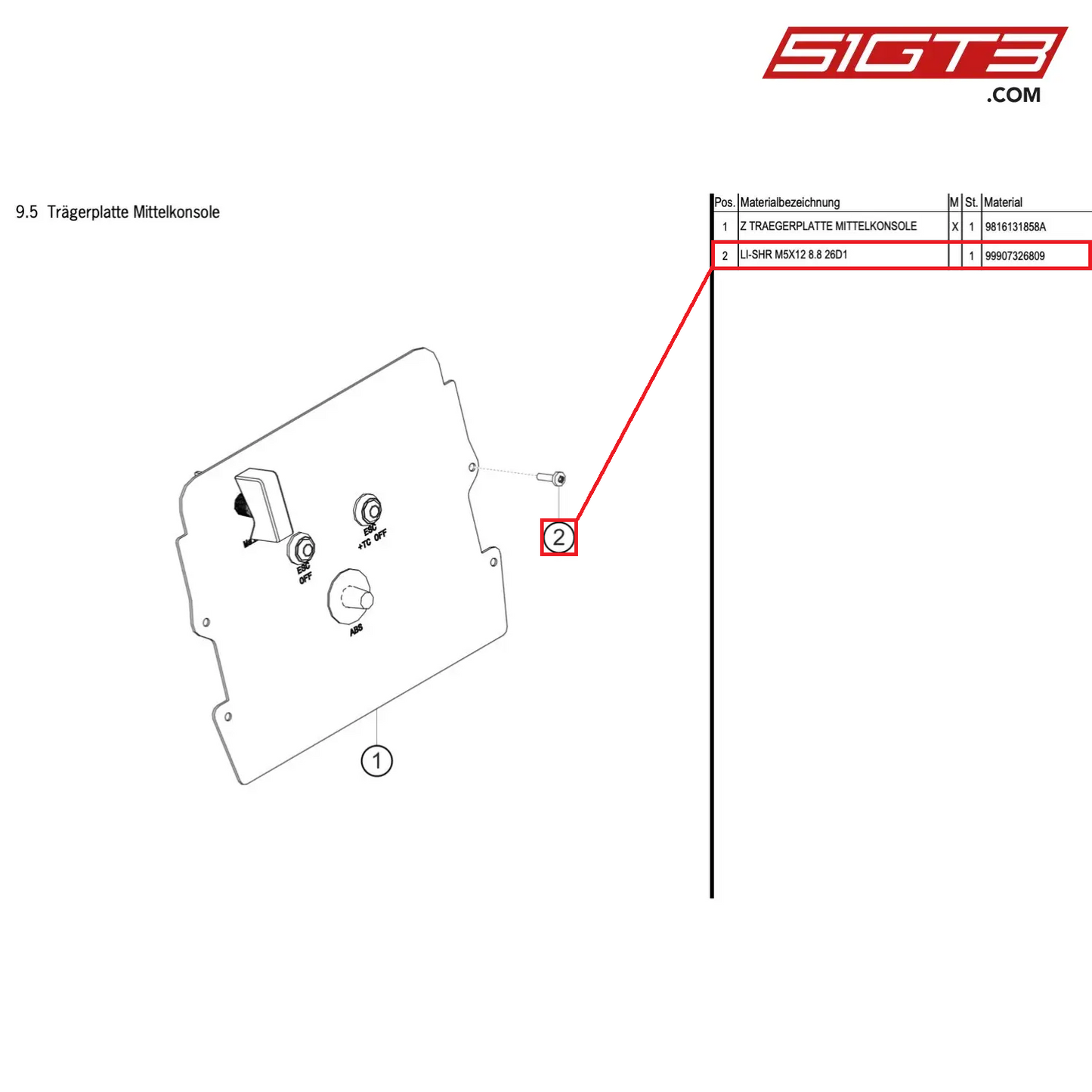 SCREW FILL.HD. M5X12 8.8 26D1 - 99907326809 [PORSCHE Cayman 981 GT4 Clubsport]