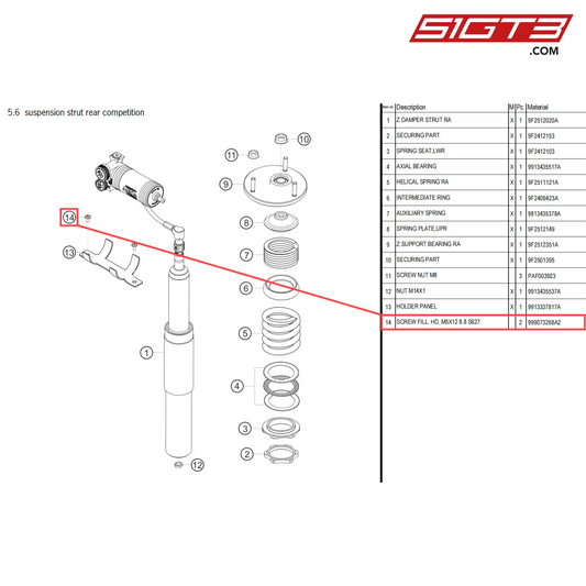 SCREW FILL. HD. M5X12 8.8 S627 - 999073268A2 [PORSCHE 718 Cayman GT4 Clubsport]